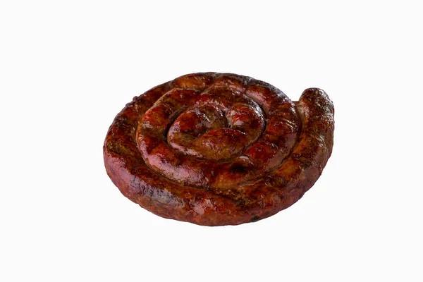 Gegrillte Wurst Rollbrötchen Auf Isoliertem Weißem Hintergrund — Stockfoto