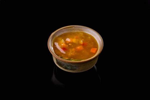 Mango Chili Sauce Ceramic Beige Saucepan Sauce Boat Stands Black — Stock Photo, Image