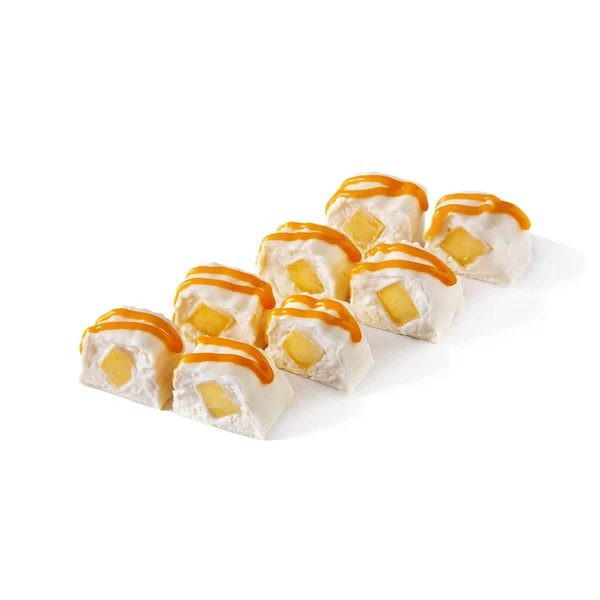 Sweet Rolls Cream Pineapple Caramel White Background — Fotografia de Stock