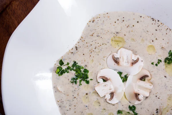 Mushroom Soup Parsley Champignons Plate — Stock Photo, Image