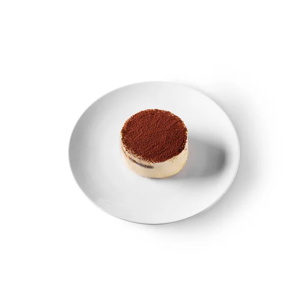 Tiramisu Ένα Πιάτο Λευκό Φόντο — Φωτογραφία Αρχείου
