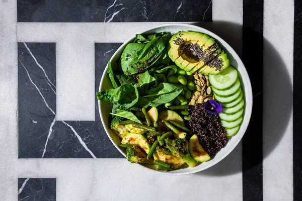 Chia Salad Tomatoes Broccoli Basil Broccoli Zucchini Cucumber Asparagus Beans — Zdjęcie stockowe