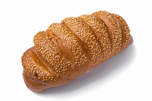 Борошняний Хліб Пшеничного Борошна Кунжутом Зверху Канавками Білому Тлі — стокове фото