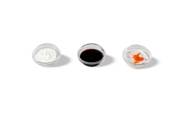 Three Different Sauces Bowls White Background — 스톡 사진