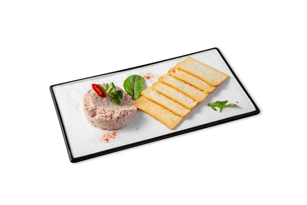 Minced Fish Basil Mung Bean Salad Arugula Bread Plate White — Stock Fotó