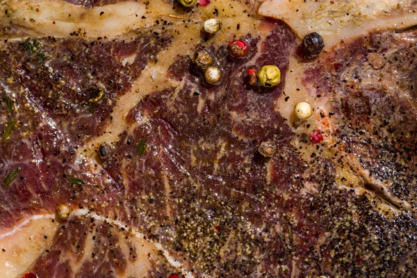 Beef Meat Bone Rosemary Peppercorns Close Horizontal Orientation — Stock Photo, Image