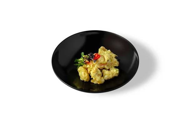 Salad Fish Sauce Parsley Pepper Plate White Background — Foto Stock
