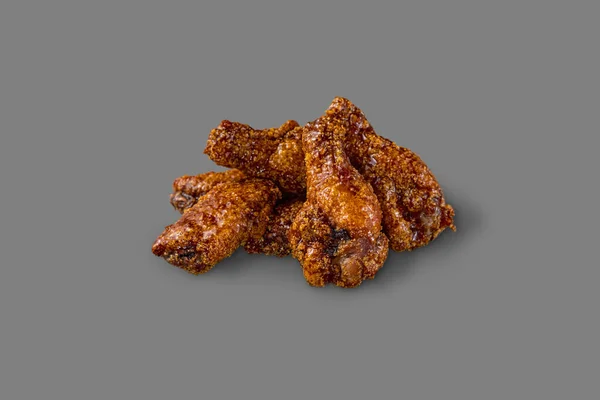 Breaded Chicken Wings Jack Daniels Sauce Portion Wings Lies Gray — Zdjęcie stockowe