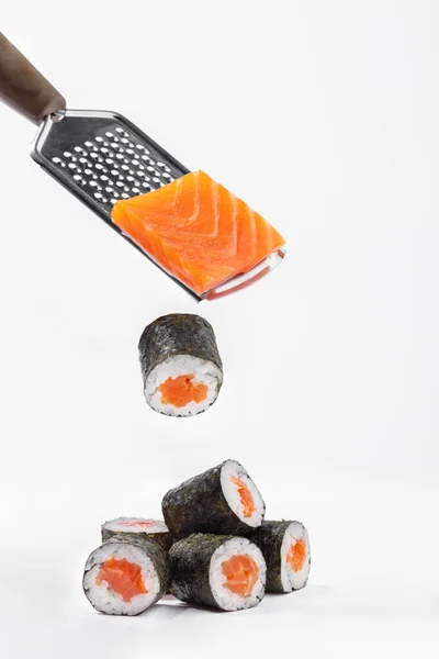 Maki Sushi Trout Rolls Stuffed Trout Fillet Wrapped Rice Nori — Stok fotoğraf