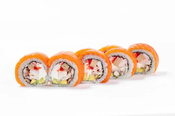 Roll Golden Dragon Sushi Stuffed Eel Avocado Cucumber Tobiko Caviar — Foto de Stock