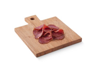 Tahtada ve beyaz arkaplanda kurutulmuş et