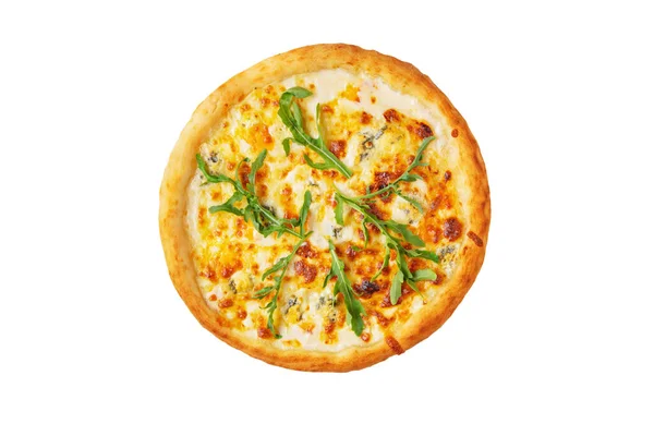 Pizza Arugula Mozzarella Bergader Blue Cheese White Plate — Stockfoto