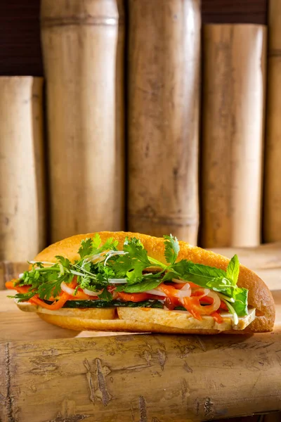 バジル パセリ 玉ねぎ ケチャップ トマト ズッキーニのサンドイッチ — ストック写真