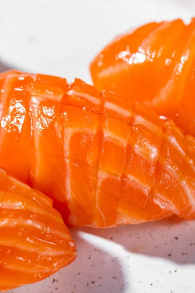 Nigiri Salmon Large Pieces Salmon Sashimi Lie Top Rice Nearby — ストック写真
