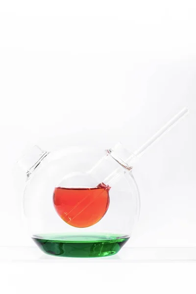 Large Double Bottomed Glass Flask Stands White Background Strawberry Syrup — 스톡 사진