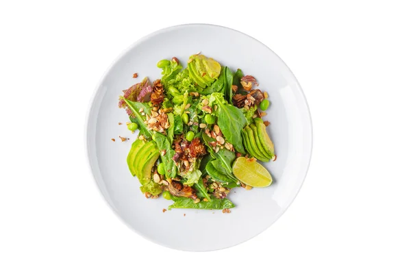 Salad Basil Avocado Arugula Meat Beans Hazelnuts Frisse Salad Olive — Foto de Stock