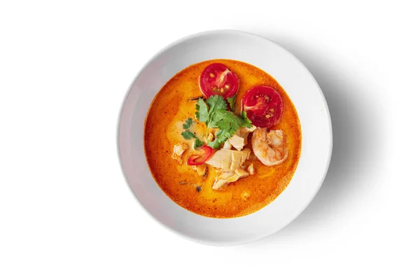 Sup Dengan Cumi Cumi Udang Tomat Peterseli Dan Cabai Dalam — Stok Foto