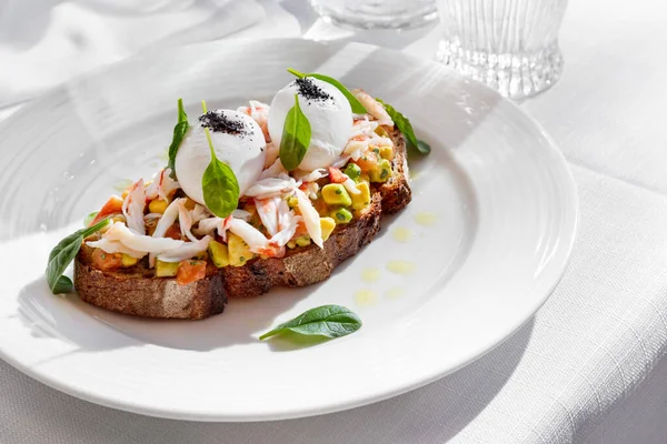 Sandwich Salmon Crab Meat Boiled Egg Avocado Basil Mung Bean — Stock Fotó