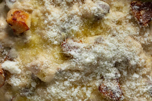 Italian Dish Risotto Porcini Mushrooms Creamy Sauce Parmesan Cheese Risotto — Fotografia de Stock