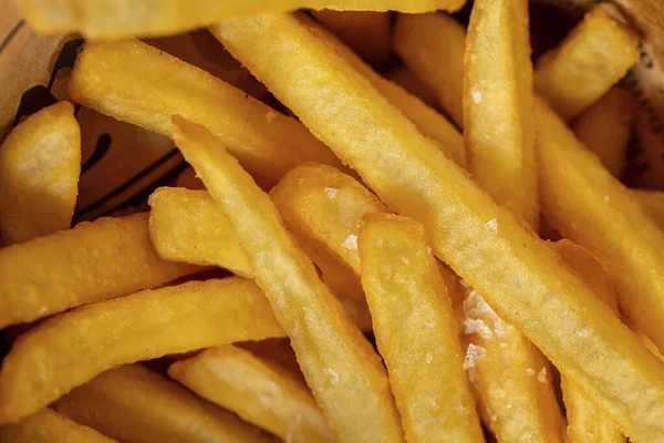 Fried Fries Salt Small Bucket Red Background — Stock fotografie