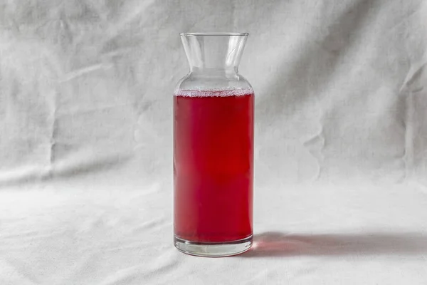 Homemade Cranberry Juice Morse Poured Glass Decanter Decanter Stands Light — 스톡 사진