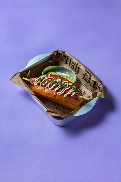 Fish Dog Kebab Tuna Japanese Mayonnaise Tomato Sauce Sprinkled Finely — ストック写真