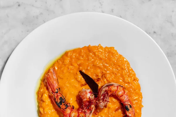 Risotto Cheddar Cheese Grilled Shrimp Chocolate Chips Food Lies Light — Stockfoto