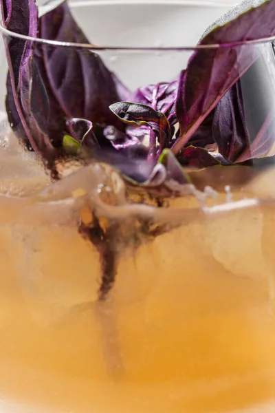 Aperol Syringe Red Basil Leaves Olive Chili Pepper Slice Drink — Stockfoto