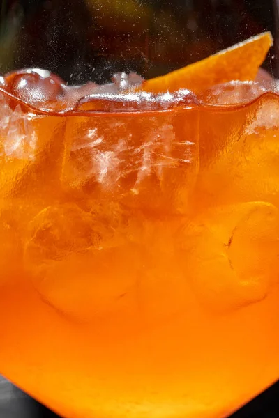 Classic Aperol Spritz Cocktail Cocktail Poured Glass High Stem Held — Fotografia de Stock