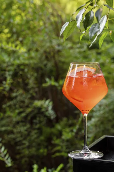 Chili Aperol Cocktail Drink Glass Goblet High Stem Stands Dark — Φωτογραφία Αρχείου
