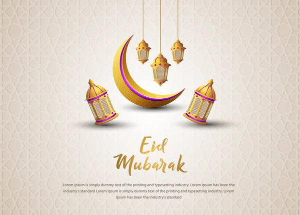 Eid Fitr Greetings Background Design Realistic Golden Lanterns Moon —  Vetores de Stock