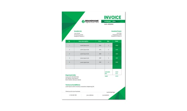 Invoice Design Print Easy Use Customisable Eps — Stock vektor