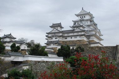 view of Himeji Castle in Kyoto Japan with cloudy sky