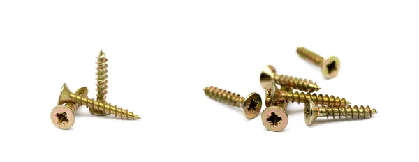 Scattered Wood Screws Isolated White Background — Stock Photo, Image