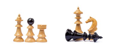 Beyaz arka plan üzerinde izole eski satranç taşları