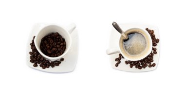 Beyaz arka planda izole edilmiş bir fincan kahve.