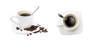 Beyaz arka planda izole edilmiş bir fincan kahve.