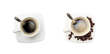 Beyaz arka planda izole edilmiş bir fincan kahve.