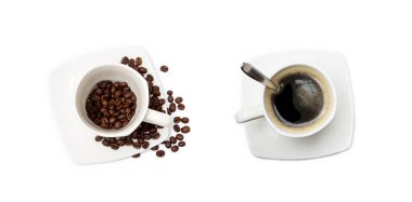 Beyaz arka planda izole edilmiş bir fincan kahve.