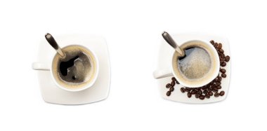 Beyaz arka planda izole edilmiş bir fincan kahve.