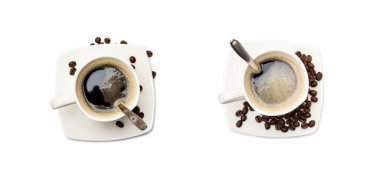 Beyaz arka planda izole edilmiş bir fincan kahve.