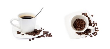 Beyaz arka planda izole edilmiş bir fincan kahve.