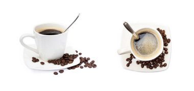 Beyaz arka planda izole edilmiş bir fincan kahve.