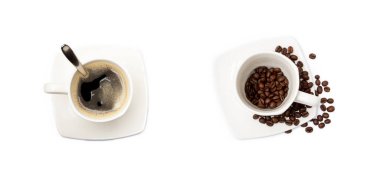 Beyaz arka planda izole edilmiş bir fincan kahve.