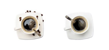 Beyaz arka planda izole edilmiş bir fincan kahve.