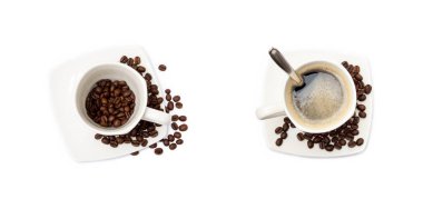 Beyaz arka planda izole edilmiş bir fincan kahve.