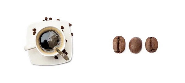 Filiżanka Kawy Ziaren Kawy Izolowane Białym Tle — Zdjęcie stockowe