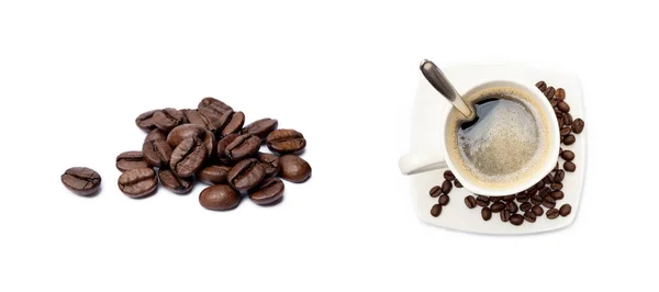 Filiżanka Kawy Ziaren Kawy Izolowane Białym Tle — Zdjęcie stockowe