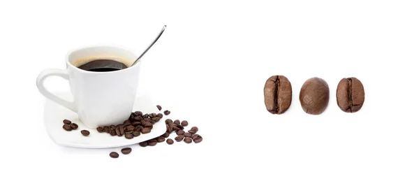 Cup Coffee Coffee Beans Isolated White Background — Stock Photo, Image