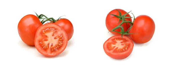 Tomate Fraîche Basilic Isolé Sur Fond Blanc — Photo